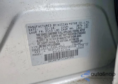 2018 Nissan Sentra S from USA, damaged, VIN 3N1AB7AP7JL624534